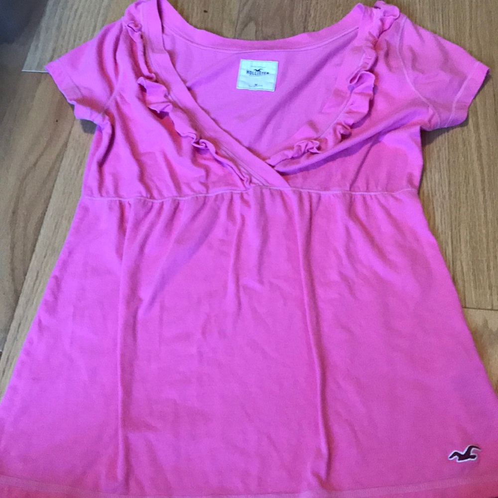 Pink ruffle V neck